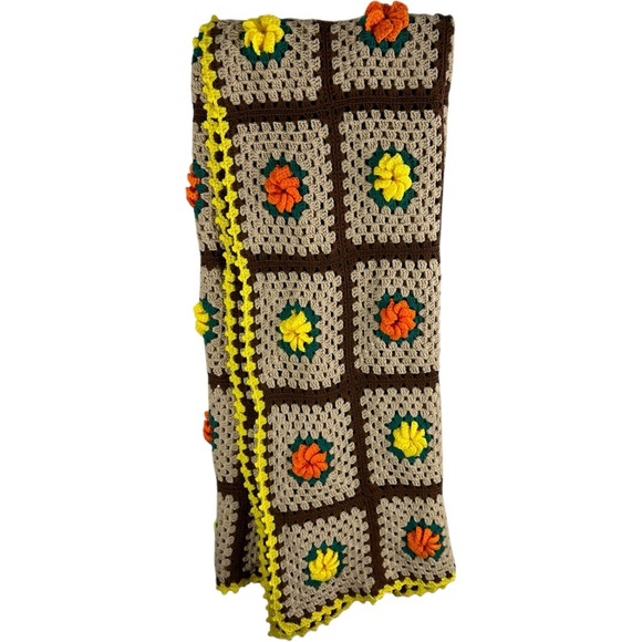 Handmade Crochet Large Afghan Flower Granny Square Blanket 90X178 - Picture 6 of 6